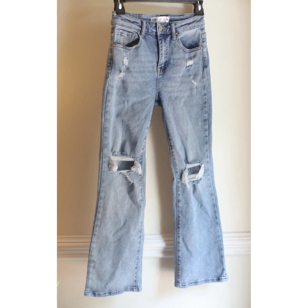 Freckled Poppy Risen Jeans Womens 3/26 High Rise Distressed Flare‎ Denim Light - Picture 2 of 9